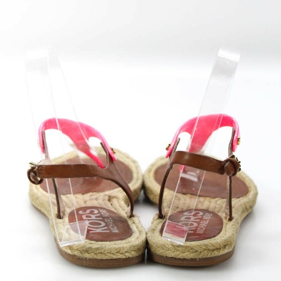 Michael Kors T-Strap Sandals Brown Leather Pink - Picture 3 of 5